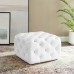 Amour Tufted Button Square Faux Leather Ottoman in White