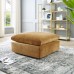 Commix Down Filled Overstuffed Performance Velvet Ottoman in Cognac