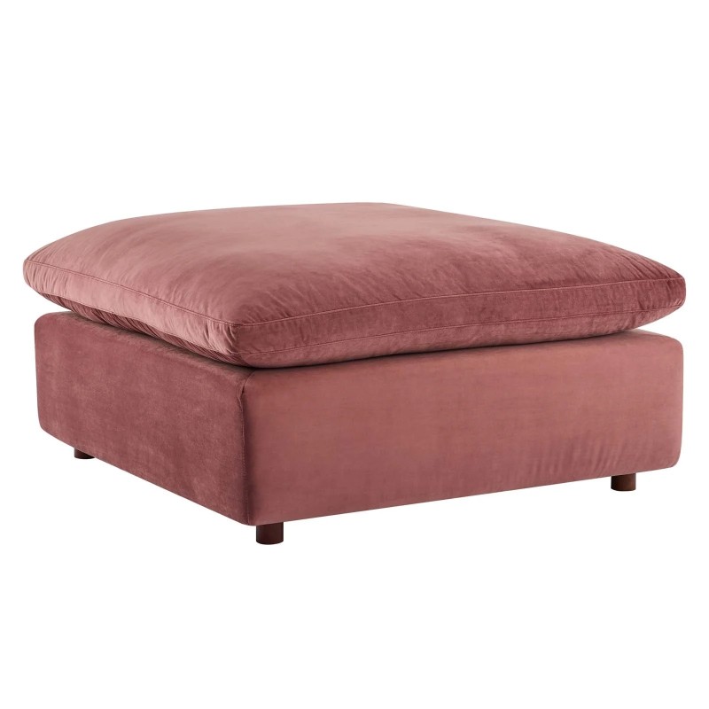 Commix Down Filled Overstuffed Performance Velvet Ottoman in Dusty Rose