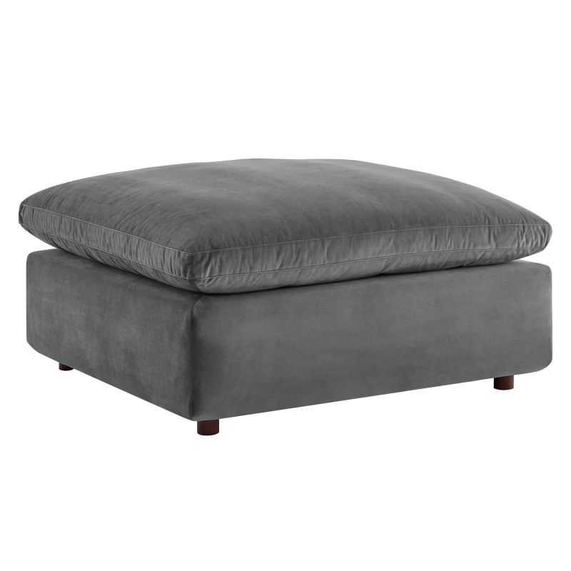 Commix Down Filled Overstuffed Performance Velvet Ottoman in Gray