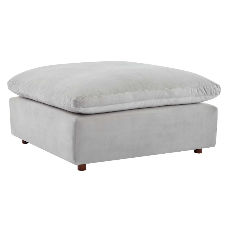 Commix Down Filled Overstuffed Performance Velvet Ottoman in Light Gray