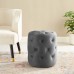 Amour Tufted Button Round Performance Velvet Ottoman in Gray