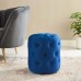 Amour Tufted Button Round Performance Velvet Ottoman in Navy