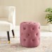 Amour Tufted Button Round Performance Velvet Ottoman in Dusty Rose