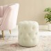 Amour Tufted Button Round Performance Velvet Ottoman in Ivory