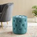 Amour Tufted Button Round Performance Velvet Ottoman in Sea Blue