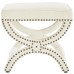 Expound Upholstered Nailhead Trim Performance Velvet Ottoman in Ivory