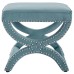 Expound Upholstered Nailhead Trim Performance Velvet Ottoman in Sea Blue