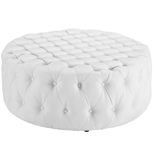 Amour Upholstered Vinyl Ottoman in White