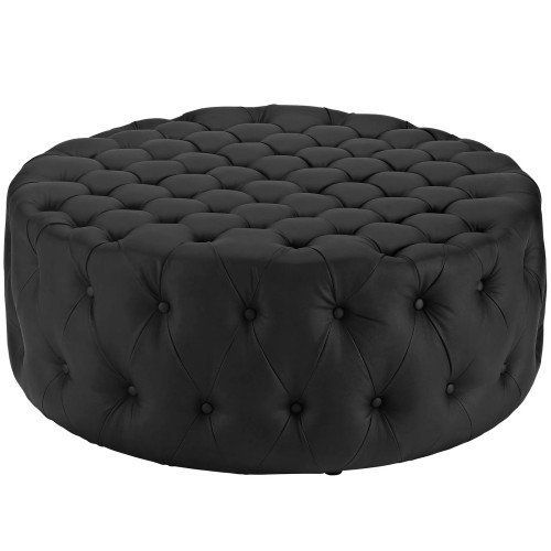 Amour Upholstered Vinyl Ottoman in Black