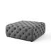 Amour Tufted Button Large Square Performance Velvet Ottoman in Gray