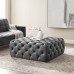 Amour Tufted Button Large Square Performance Velvet Ottoman in Gray