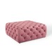 Amour Tufted Button Large Square Performance Velvet Ottoman in Dusty Rose