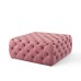 Amour Tufted Button Large Square Performance Velvet Ottoman in Dusty Rose