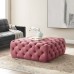 Amour Tufted Button Large Square Performance Velvet Ottoman in Dusty Rose