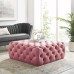 Amour Tufted Button Large Square Performance Velvet Ottoman in Dusty Rose