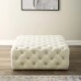 Amour Tufted Button Large Square Performance Velvet Ottoman in Ivory