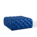 Amour Tufted Button Large Square Performance Velvet Ottoman in Navy