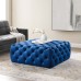 Amour Tufted Button Large Square Performance Velvet Ottoman in Navy