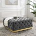 Ensconce Tufted Performance Velvet Square Ottoman in Gray