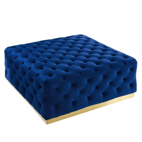 Ensconce Tufted Performance Velvet Square Ottoman in Navy