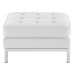 Loft Tufted Upholstered Faux Leather Ottoman in Silver White