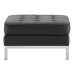 Loft Tufted Upholstered Faux Leather Ottoman in Silver Black