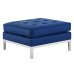 Loft Tufted Upholstered Faux Leather Ottoman in Silver Navy