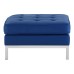 Loft Tufted Upholstered Faux Leather Ottoman in Silver Navy