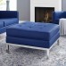 Loft Tufted Upholstered Faux Leather Ottoman in Silver Navy