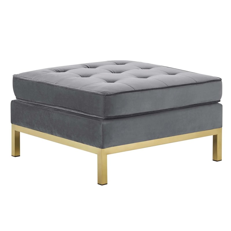 Loft Gold Stainless Steel Leg Performance Velvet Ottoman in Gold Gray