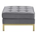 Loft Gold Stainless Steel Leg Performance Velvet Ottoman in Gold Gray