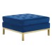 Loft Gold Stainless Steel Leg Performance Velvet Ottoman in Gold Navy