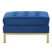 Loft Gold Stainless Steel Leg Performance Velvet Ottoman in Gold Navy