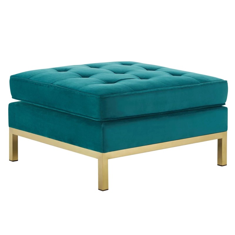 Loft Gold Stainless Steel Leg Performance Velvet Ottoman in Gold Teal