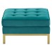 Loft Gold Stainless Steel Leg Performance Velvet Ottoman in Gold Teal