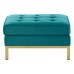 Loft Gold Stainless Steel Leg Performance Velvet Ottoman in Gold Teal