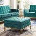 Loft Gold Stainless Steel Leg Performance Velvet Ottoman in Gold Teal