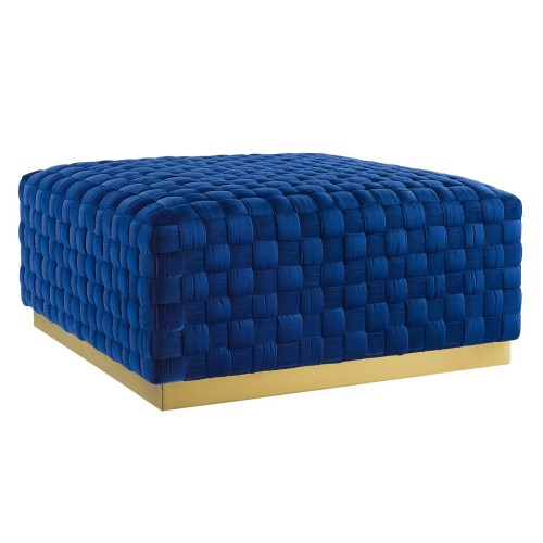 Florence Square Performance Velvet Ottoman in Navy