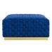 Florence Square Performance Velvet Ottoman in Navy