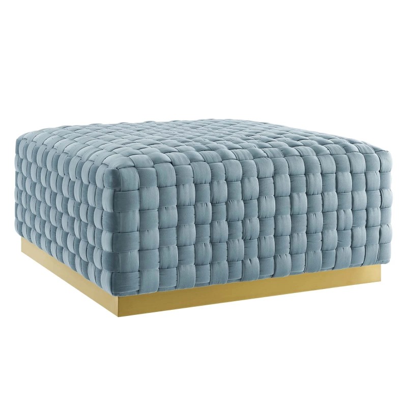 Florence Square Performance Velvet Ottoman in Light Blue