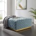 Florence Square Performance Velvet Ottoman in Light Blue