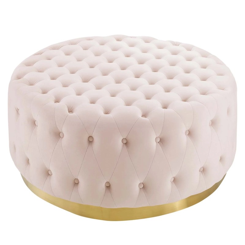 Ensconce Tufted Performance Velvet Round Ottoman in Pink