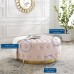 Ensconce Tufted Performance Velvet Round Ottoman in Pink