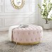 Ensconce Tufted Performance Velvet Round Ottoman in Pink