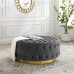 Ensconce Tufted Performance Velvet Round Ottoman in Gray