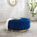 Ensconce Tufted Performance Velvet Round Ottoman in Navy