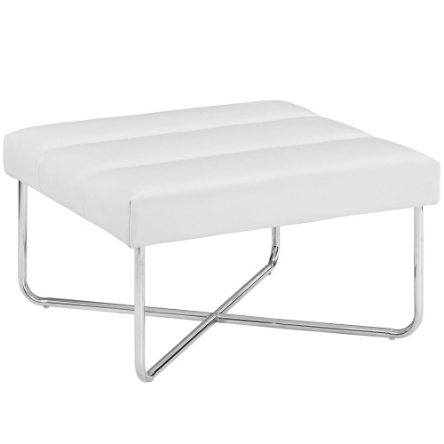 Reach Upholstered Vinyl Ottoman in White