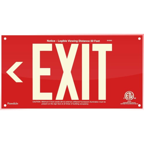 Red Acrylic EXIT Sign (Arrow left), 7 inch letters