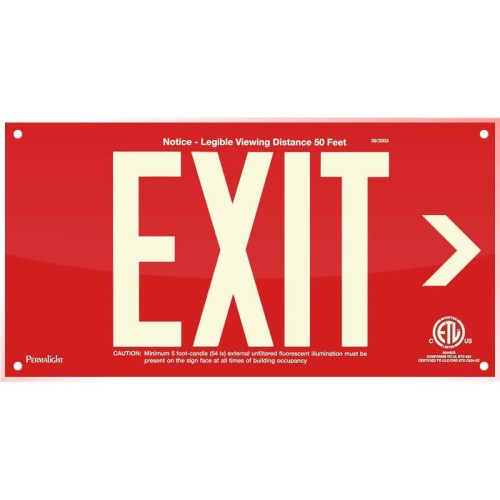 Red Acrylic EXIT Sign (Arrow right), 7 inch letters